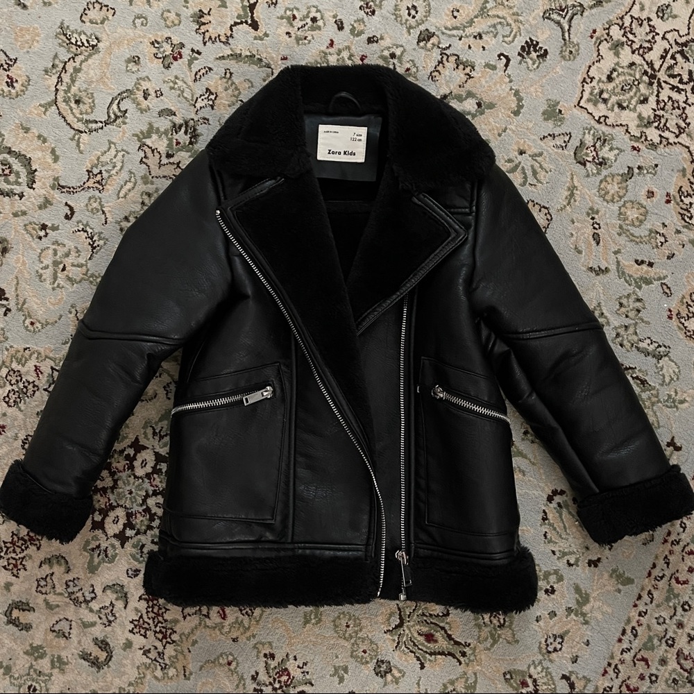 Zara Girls Faux Fur Biker Jacket size 7